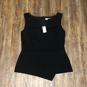 White House Black Market Peplum Top Women's 6 Black Asymmetrical Split Neck NWT